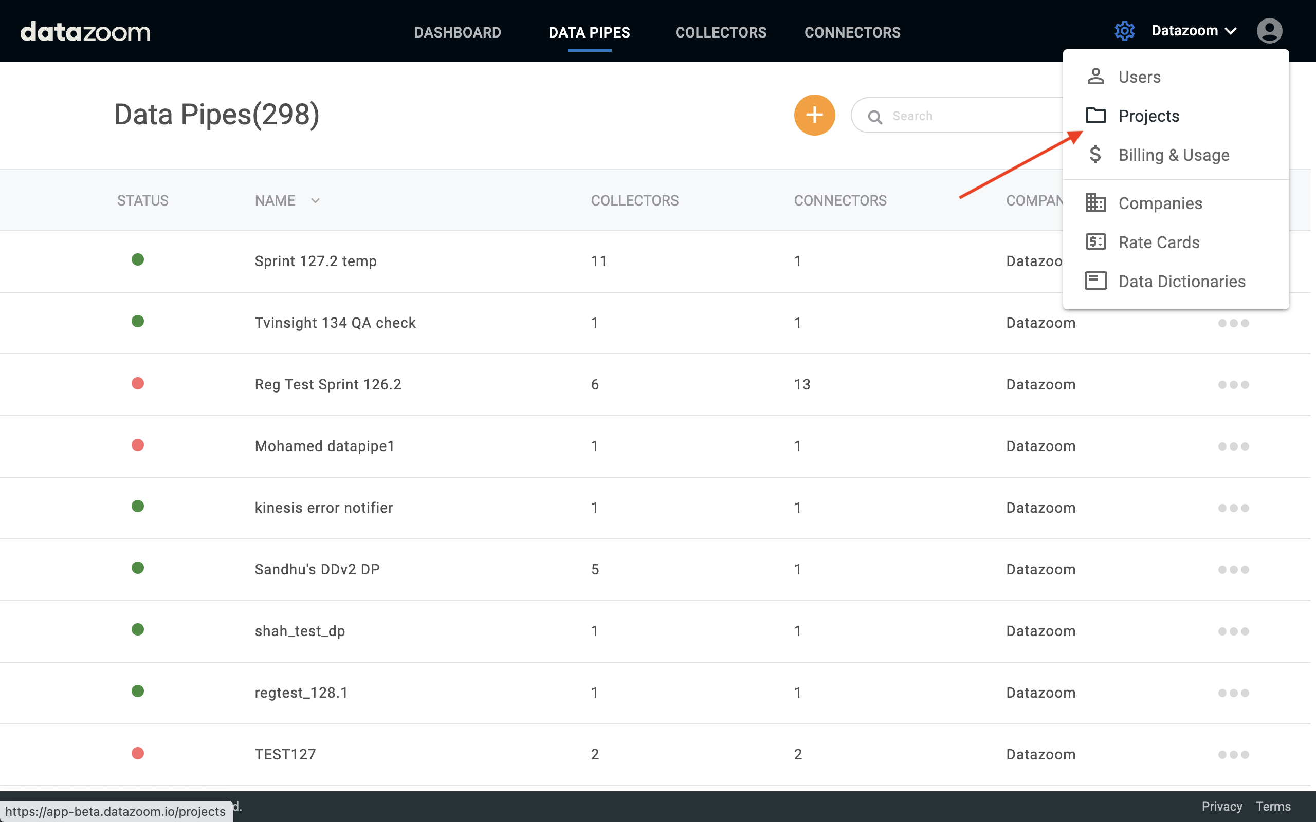 1 - Project settings page.png